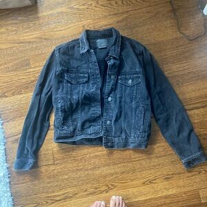 American Eagle Distressed Black Oversized Denim/Jean Jacket